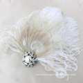 Ivory White Peacock Feather Fascinator Head Piece Pearl Champagne Swarovski Crystal Wedding Day Magazine